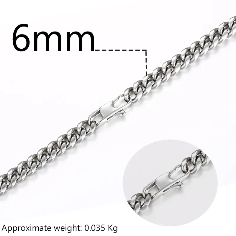 3mm 6mm Wide Stainless Steel Chain Cuban Link Chains Chokers Necklace For Mens Jewelry Silver Plated Solid Metal Fashion Jewelry