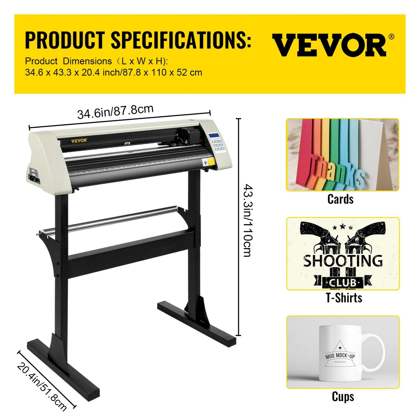 VEVOR 28Inch Vinyl Cutter/Plotter Sign Cutting Machine Software 3 Blades Backlight LCD Display White SIGNMASTER Software