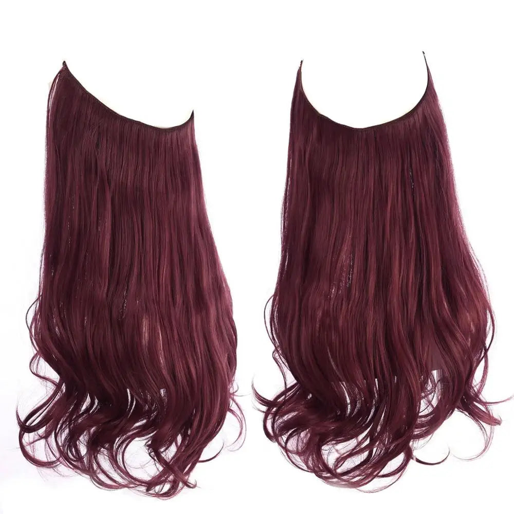 Synthetic No Clips Hair Extensions Fake Hair Ombre Pink Blonde Brown Black Natural Wavy Curly False Hair Piece For Woman