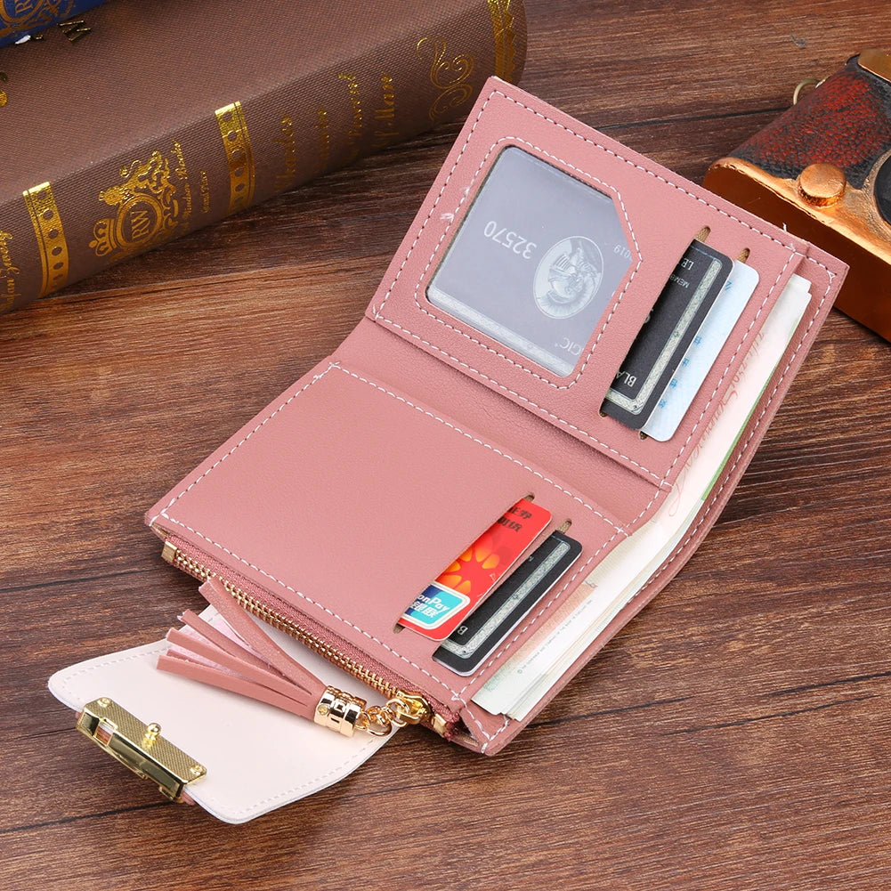 Cute Tassels Women Short Wallet Bag for Women PU Leather Bags Bolsas Female Folding Small Coin Purse Korean Card Holder Clutch