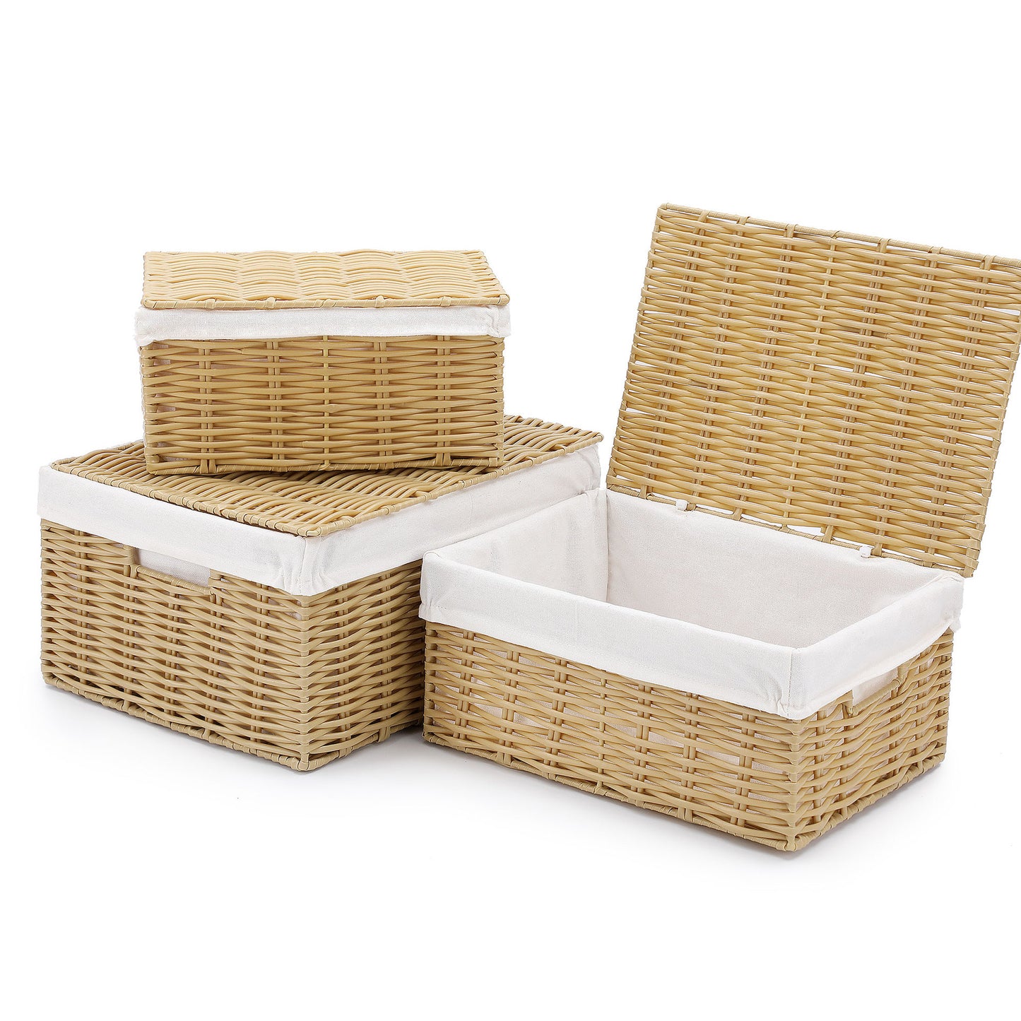 Woven Faux Rattan Storage Basket With Lid Storage Basket