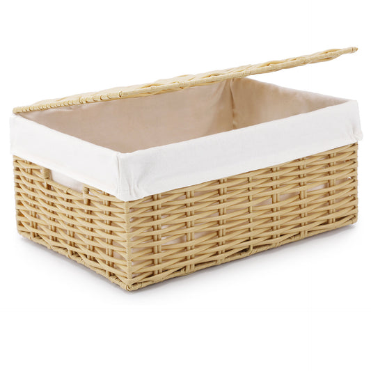 Woven Faux Rattan Storage Basket With Lid Storage Basket