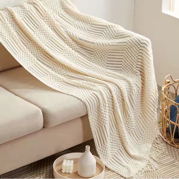 Scandinavian solid color tassel sofa blanket