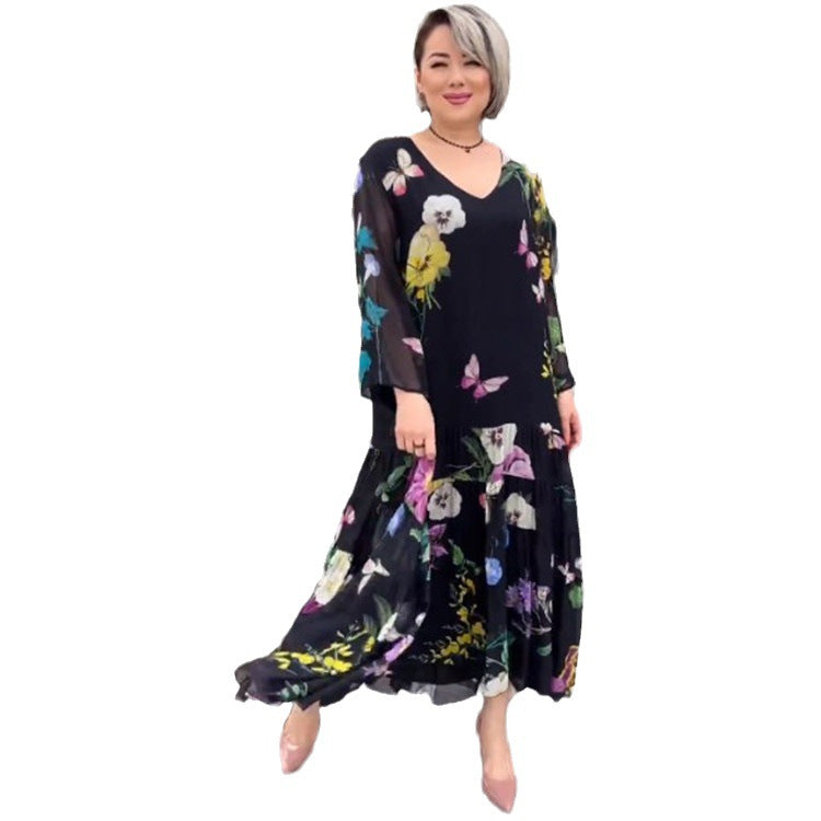 Rochie nouă de vară pentru femei, europeană și americană, elegantă, florală, cu decolteu în V adânc, cu talie strânsă, cu jumătate de mânecă