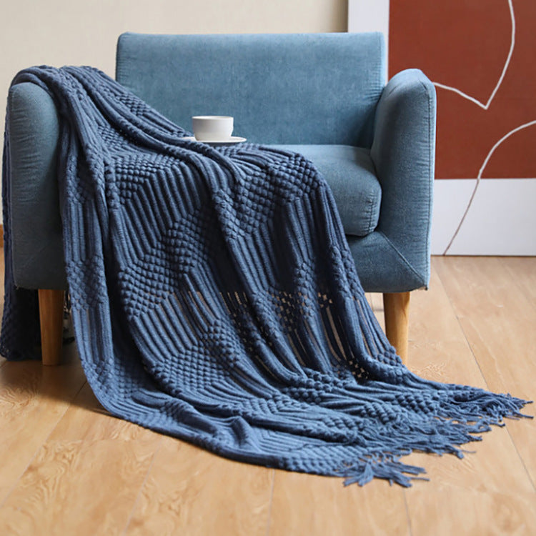 Scandinavian solid color tassel sofa blanket