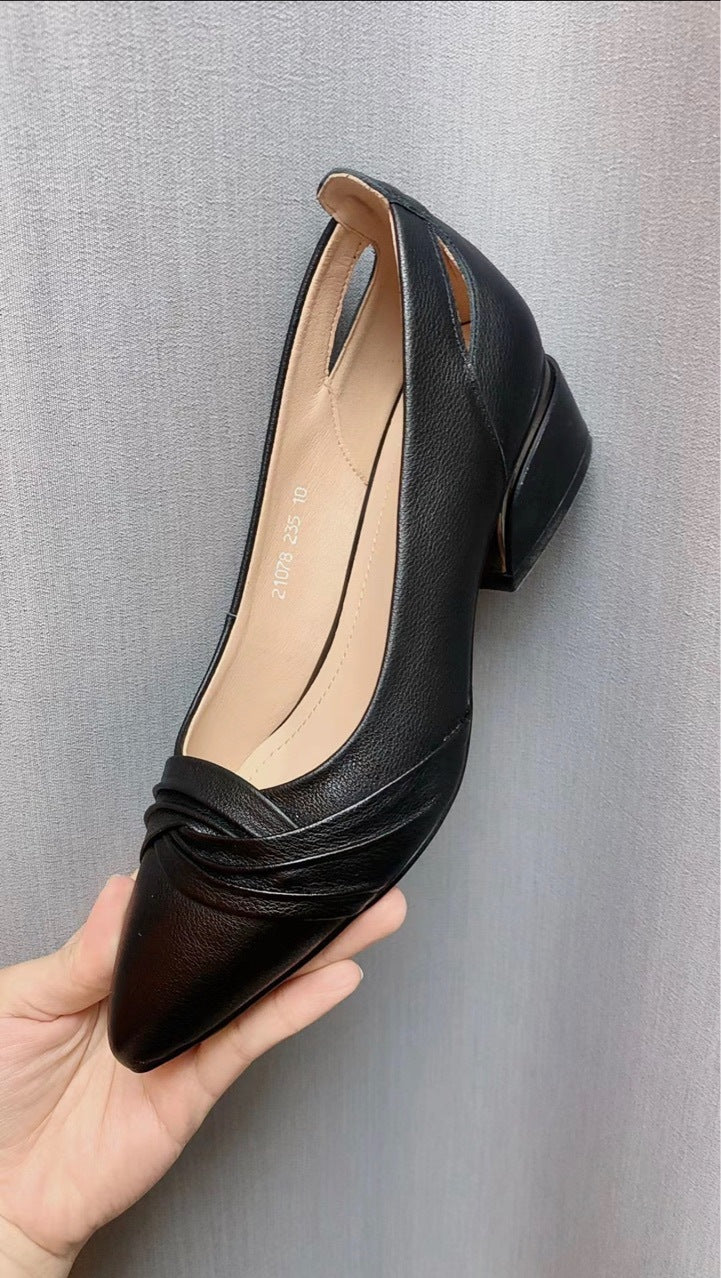 🔥Hot Sale 50% OFF🔥Women 'S Shoes 2023 Spring New Chunky Heel Pointed Spring And Autumn Mid Heel Leather Work Shoes All-Matching Low-Cut Shoes Women 'S Spring