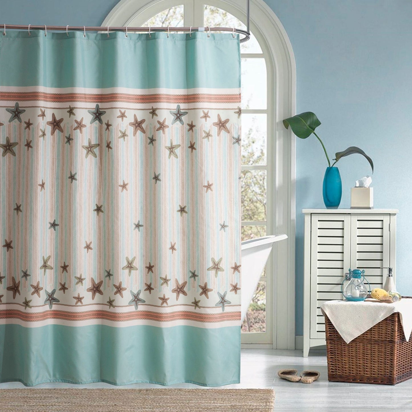 Punch-Free Bathroom Thickened Polyester Fabric Shower Curtain