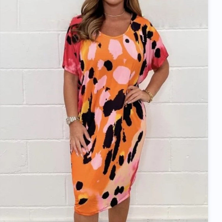 Cross-Border Women's Clothing European and American Style  Summer New Leopard Print Loose Casual Dress