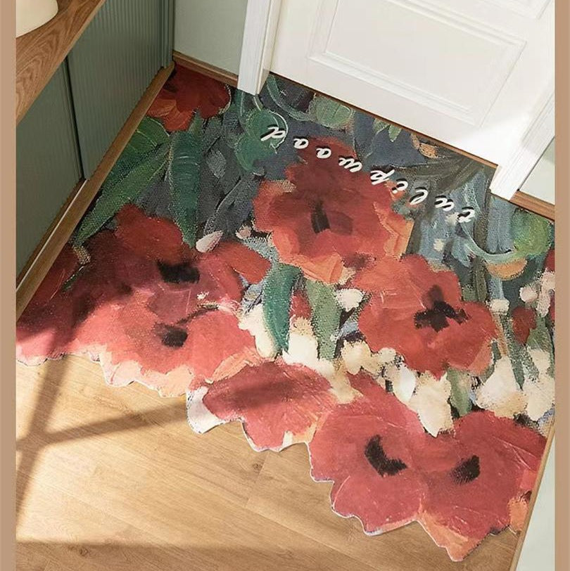 Cuttable Oil Painting Flower Entrance Door Mat