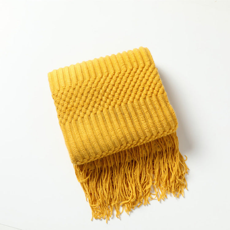 Scandinavian solid color tassel sofa blanket