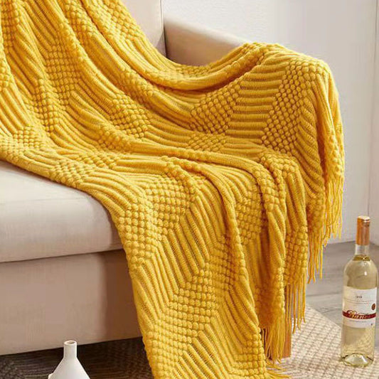Scandinavian solid color tassel sofa blanket