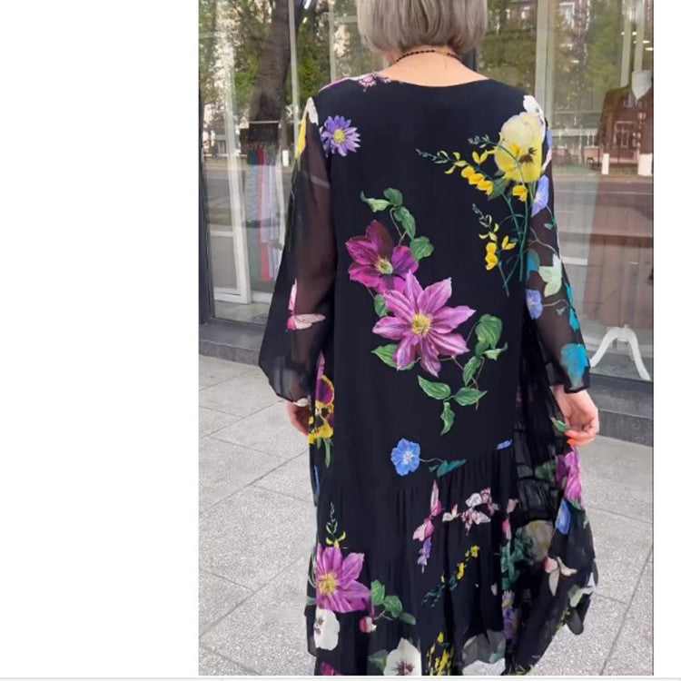 Rochie nouă de vară pentru femei, europeană și americană, elegantă, florală, cu decolteu în V adânc, cu talie strânsă, cu jumătate de mânecă