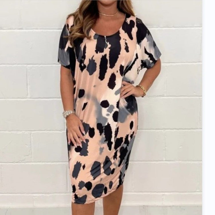 Cross-Border Women's Clothing European and American Style  Summer New Leopard Print Loose Casual Dress