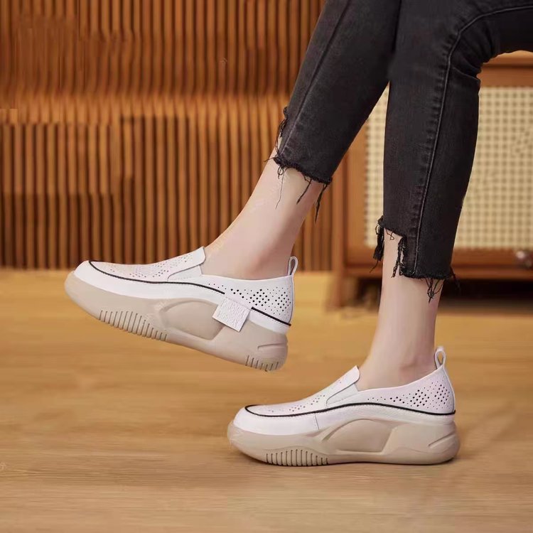 2023 Autumn New Casual Loafers Women's Platform Slip-on Transparent Mesh Soft Leather Retro Shoes Women's Shoes