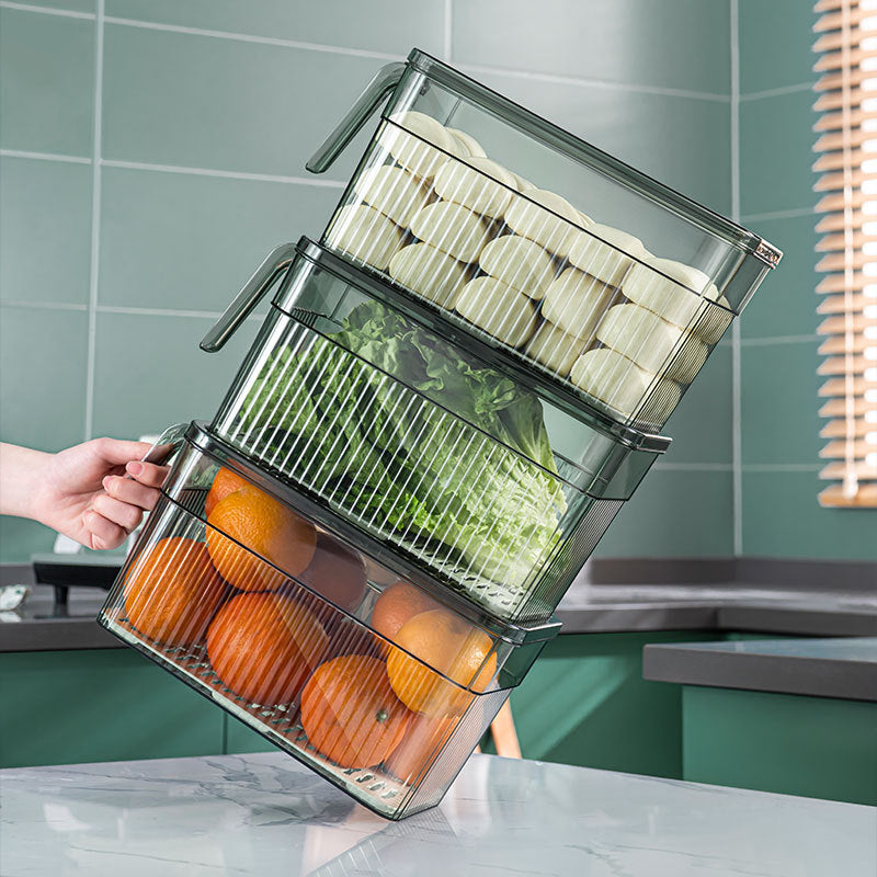 Refrigerator storage box with lid dustproof with handle stackable food grade pet crisper