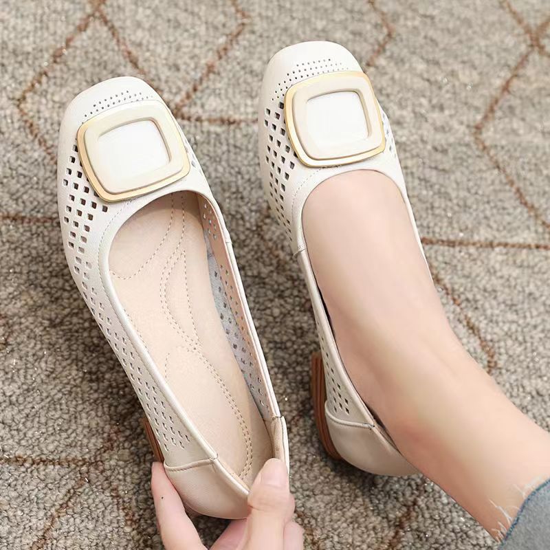 Hole Shoes Women's Sandals New Summer Chunky Heel Small Leather Shoes Hollow out Mother Shoes Fashion Low-Cut Soft Bottom Women's Shoes