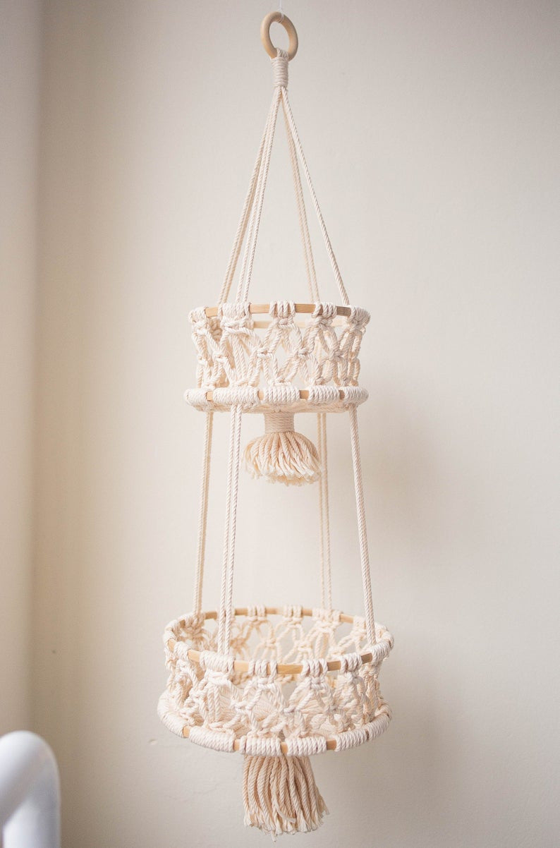 Hand-Woven Cotton String Flower Pot Hanging Basket    Fruit Storage Basket