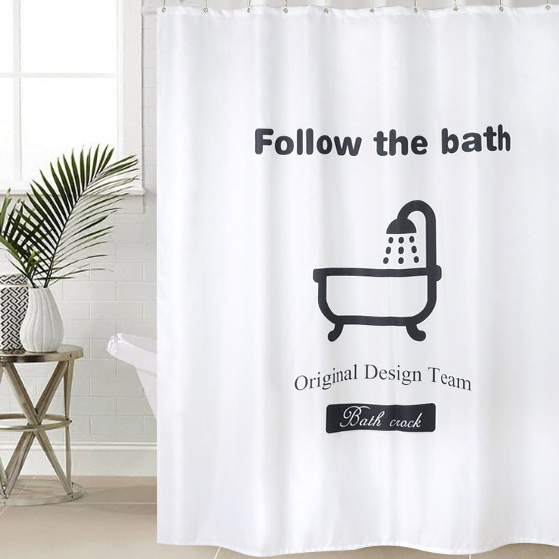 Punch-Free Bathroom Thickened Polyester Fabric Shower Curtain