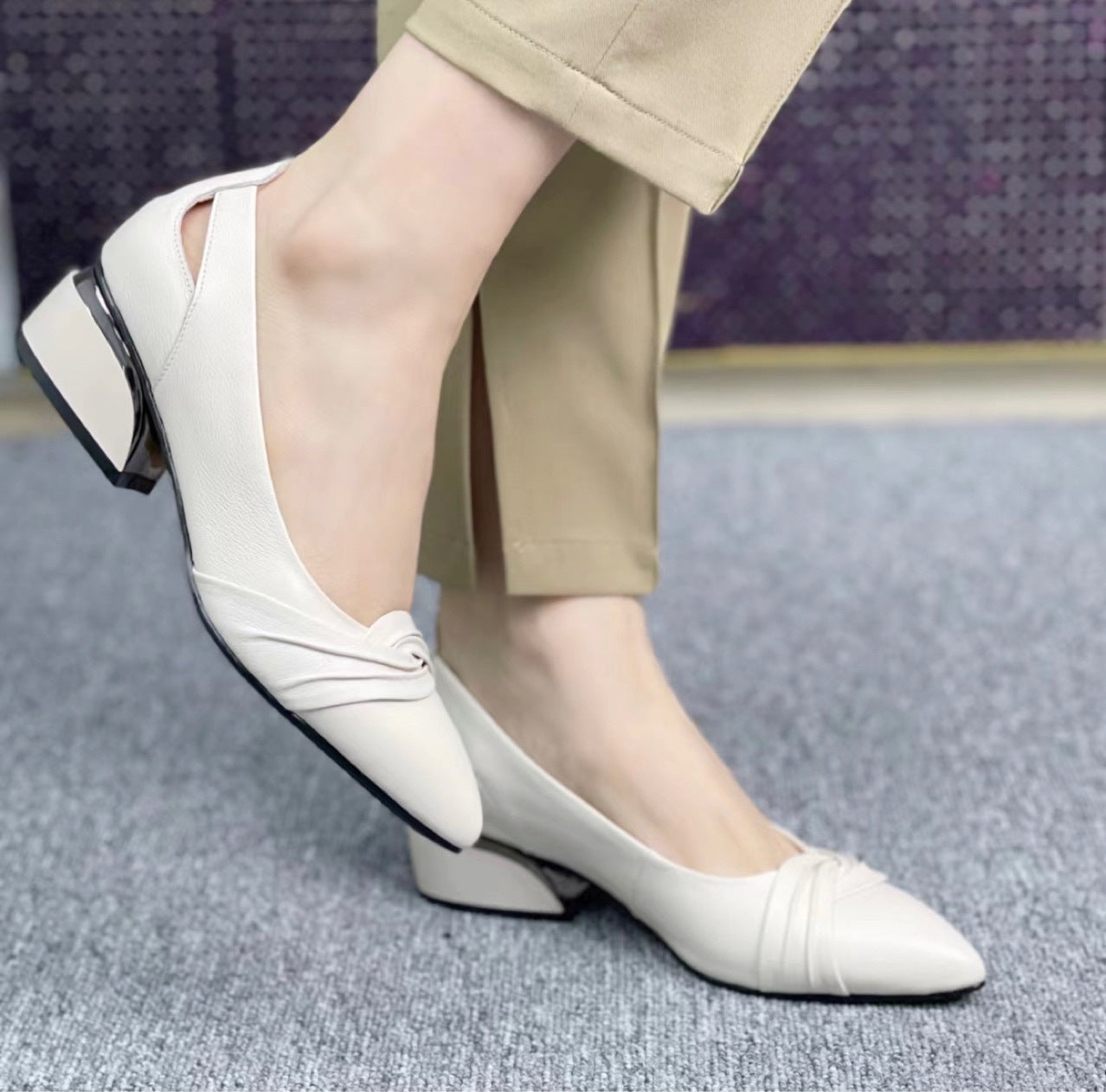 🔥Hot Sale 50% OFF🔥Women 'S Shoes 2023 Spring New Chunky Heel Pointed Spring And Autumn Mid Heel Leather Work Shoes All-Matching Low-Cut Shoes Women 'S Spring