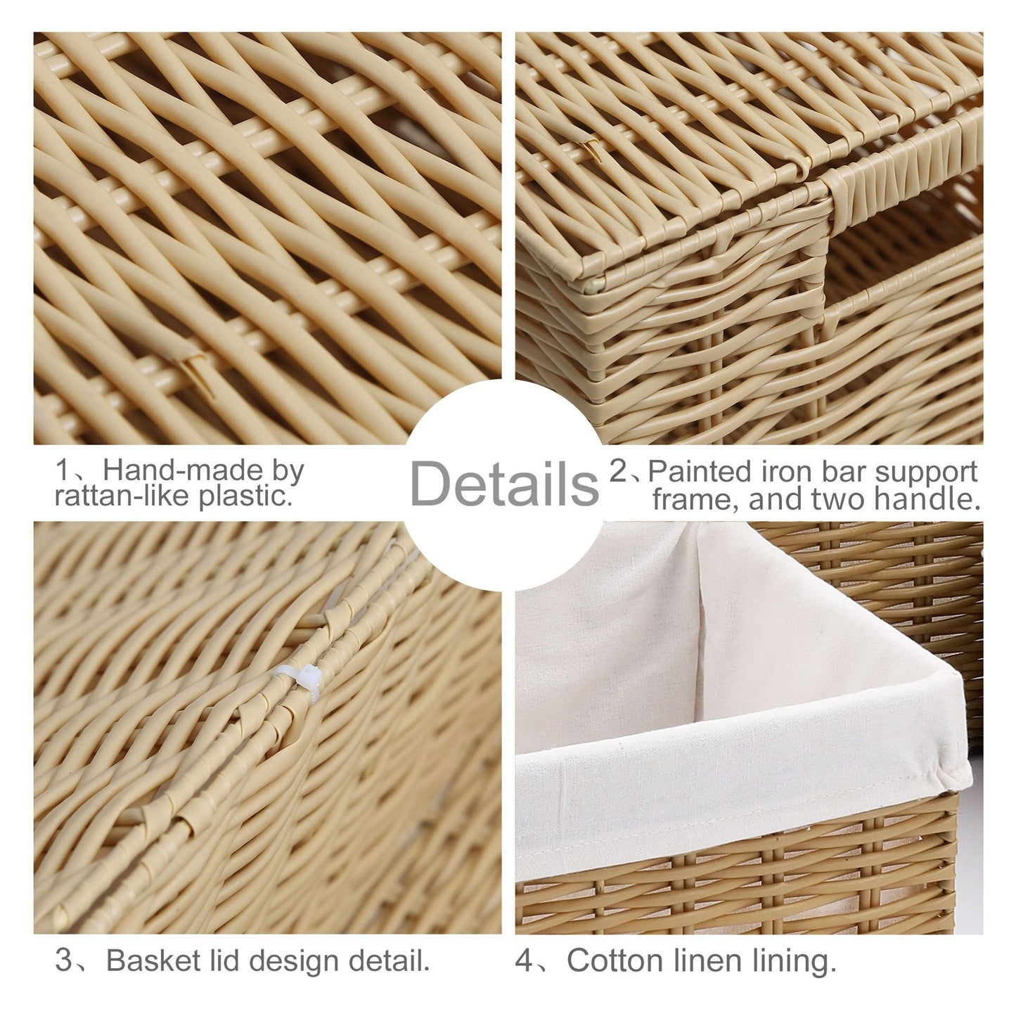 Woven Faux Rattan Storage Basket With Lid Storage Basket