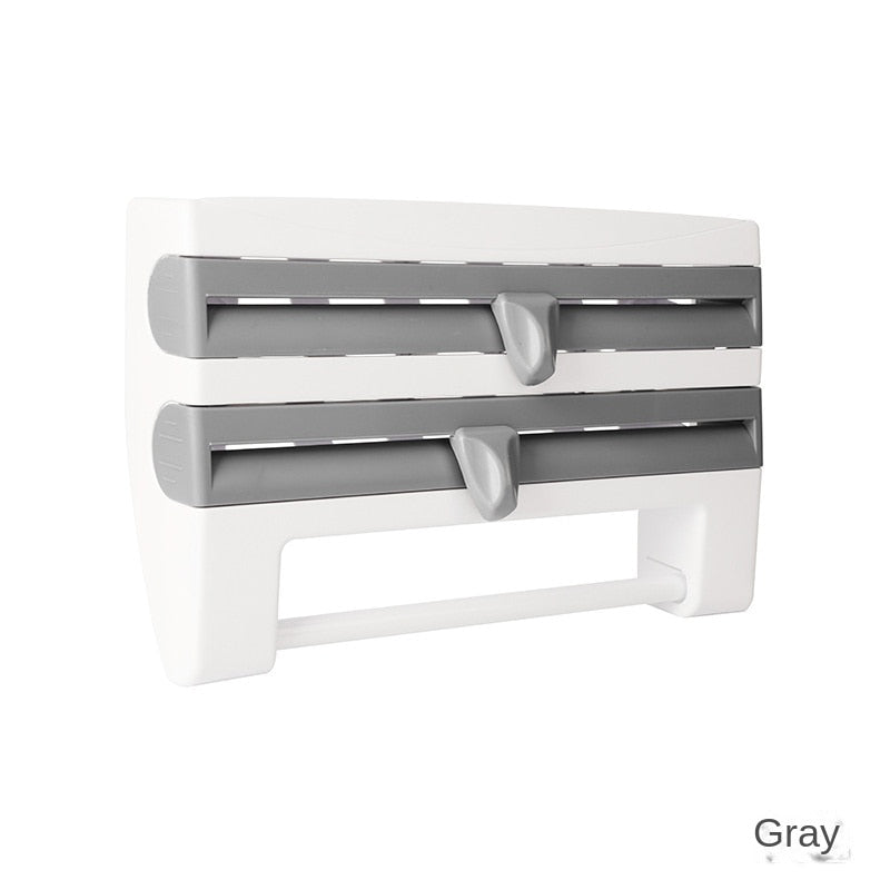 Wall Mounted Multifunctional Plastic Wrap Cutter Towel Rack