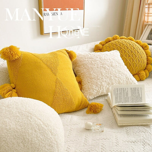 Ins style Yellow Bedroom Pillow Living Room Sofa Cushions