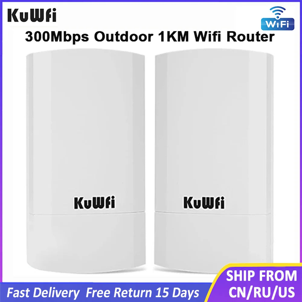 KuWfi Outdoor Wifi Bridge Router 1KM 300Mbps Wireless Router Outside&Indoor CPE Router Kit Wireless Bridge Wifi Repeater