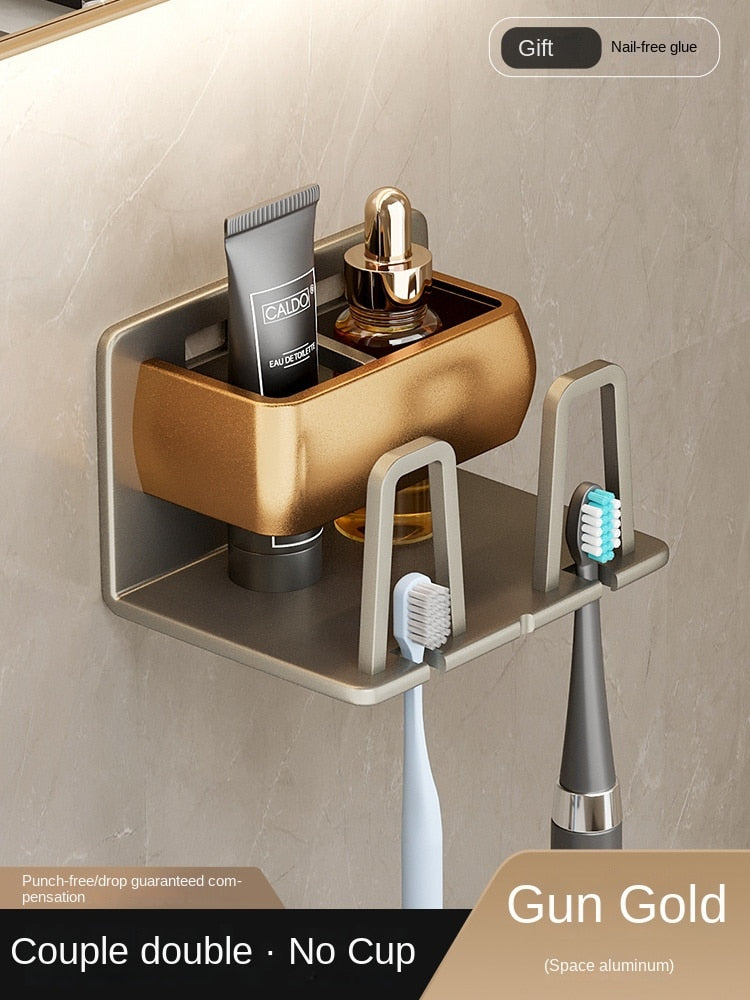 Bathroom Hole-Free Mouthwash Cup Toothbrush Wall-Mounted Storage Rack