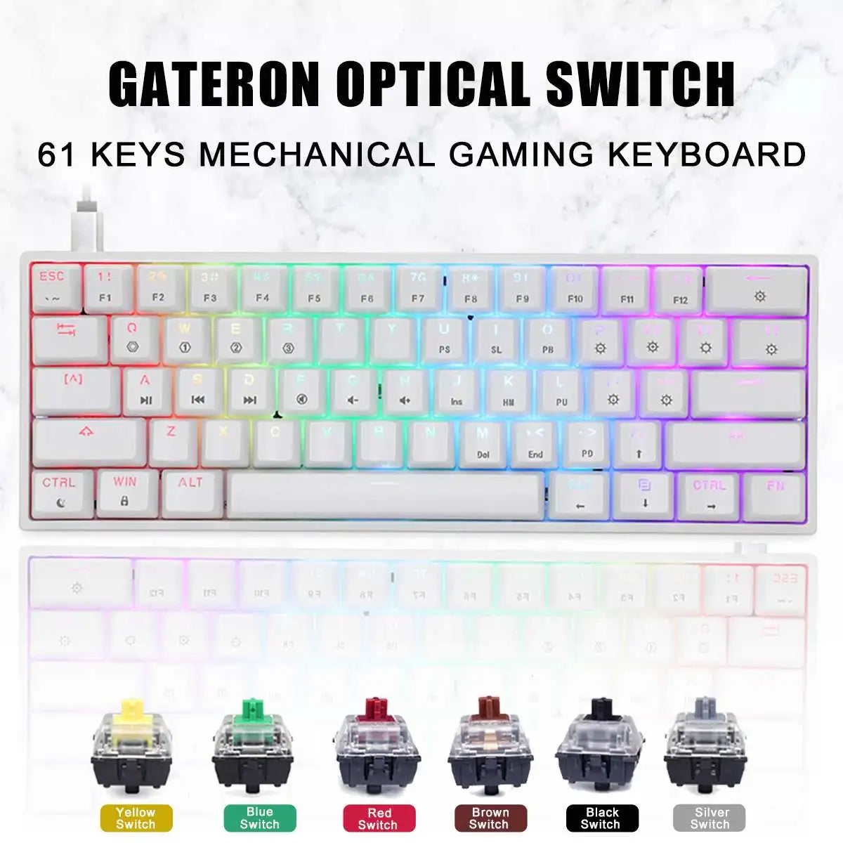 GK61 61 Keys Wired Mechanical Keyboard USB RGB Backlit Keyboard HotSwap Gaming Mechanical Keyboard Gateron Switch