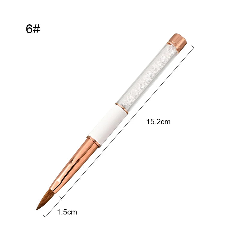 Crystal Handle Kolinsky Sable Acrylic Brush Professional Carving Darwing Nail Pens Manicure Tools White Nail Brushes TIANMI