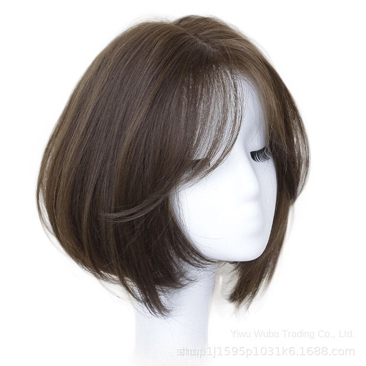 Wig Women's Short Hair Korean Style Natural Realistic Fluffy Bob Haircut Inner Buckle High-Temperature Fiber Sweet Cocoa Short Curly Wig