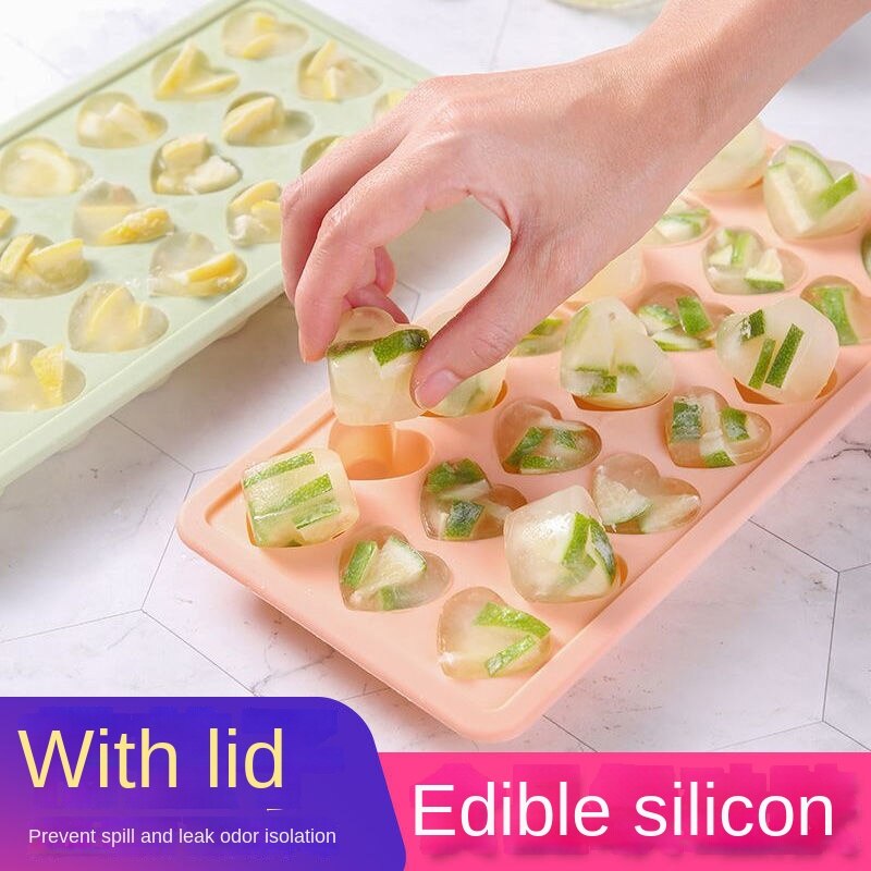 Ice Cube Mold Tray Ice Maker Silicone Quick-Frozen Internet Soft Model with Lid