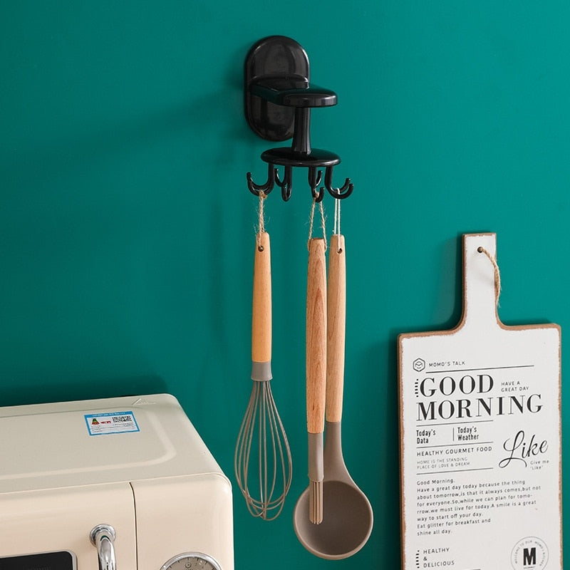 Kitchen Storage Rack Punch-Free Wall Mounted Rotary Hook Artifact