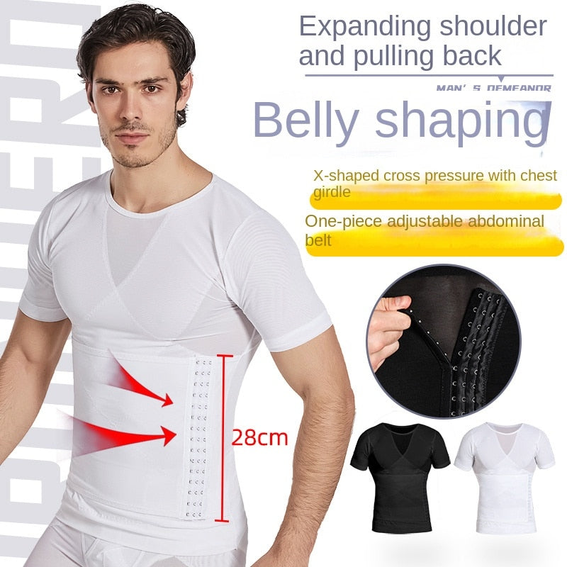 Bărbați Body Shapers Cureaua de contractare a burticii Body Shaping Maneca scurta Respirabil Big Belly Killer Upgrade fara sudura