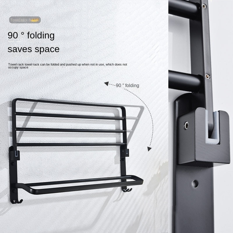 Black Non-perforated Space Aluminum Towel Rack Bathroom Double Towel Rack Shelves