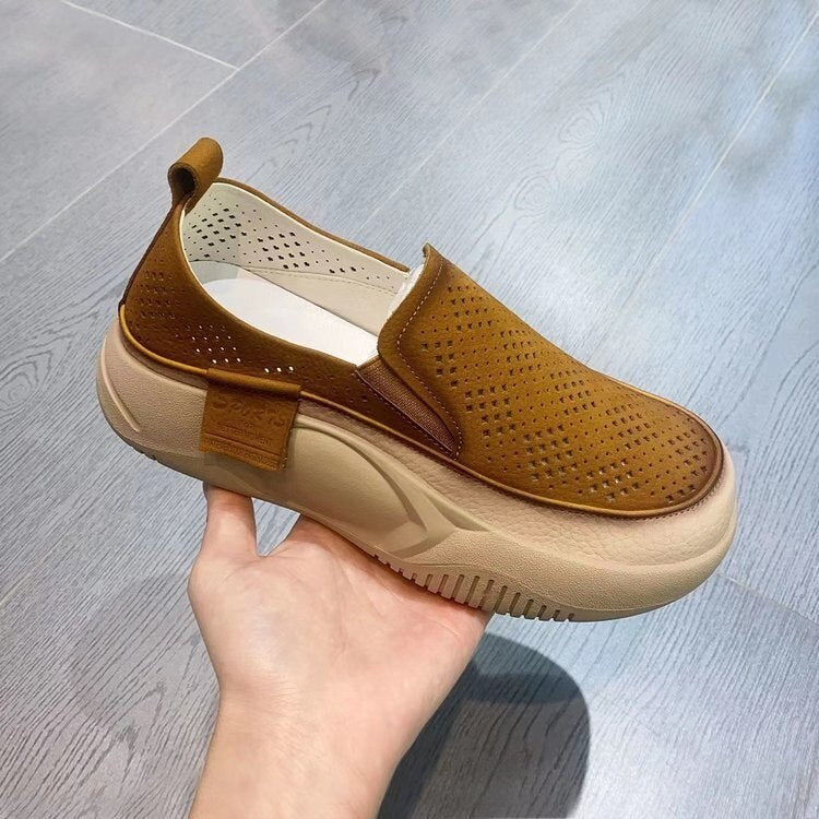 2023 Autumn New Casual Loafers Women's Platform Slip-on Transparent Mesh Soft Leather Retro Shoes Women's Shoes