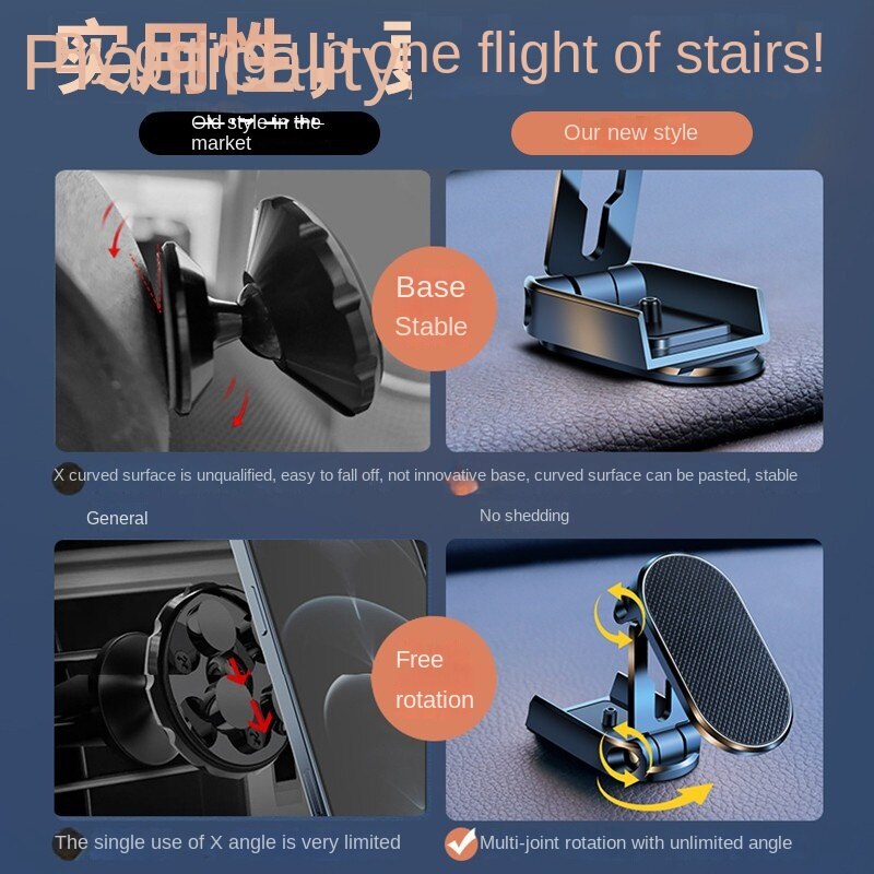 Creative Multi-Angle Positioning Car Alloy Folding on-Board Bracket Strong Magnetic Suction Rotating Height Adjustable Mobile Phone Bracket