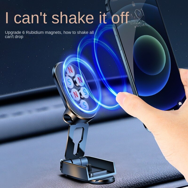 Creative Multi-Angle Positioning Car Alloy Folding on-Board Bracket Strong Magnetic Suction Rotating Height Adjustable Mobile Phone Bracket