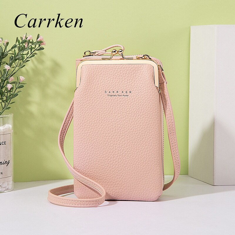 Carrken Ladies Phone Bag Fashion Litchi Pattern Solid Color Crossbody Bag Multifunctional Bag