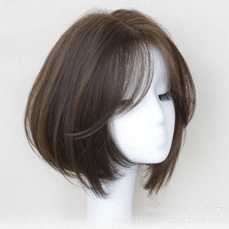 Wig Women's Short Hair Korean Style Natural Realistic Fluffy Bob Haircut Inner Buckle High-Temperature Fiber Sweet Cocoa Short Curly Wig