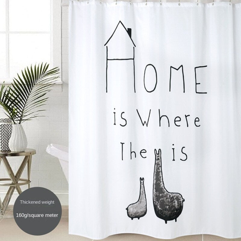 Punch-Free Bathroom Thickened Polyester Fabric Shower Curtain