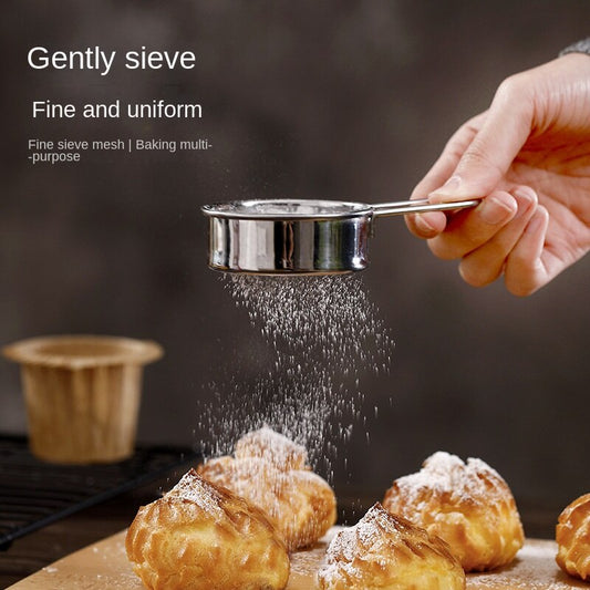 Kitchen Baking Stainless Steel Icing Sugar Sieve Fine Mesh Anti-Corrosion Anti-Rust Handheld Ear Hanging Flour Sifter