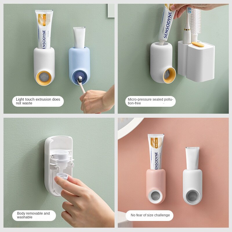 Automatic Toothpaste Dispenser Creative Wall-Mounted Toothbrush Holder Punch-Free Toothpaste Holder Bathroom