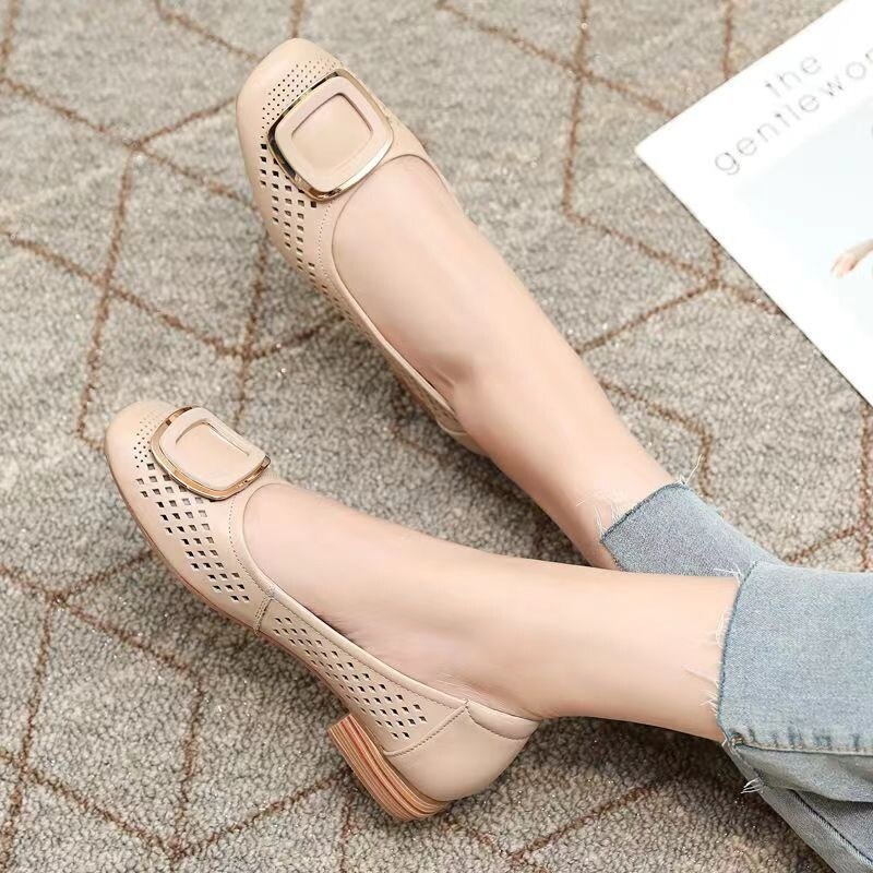 Hole Shoes Women's Sandals New Summer Chunky Heel Small Leather Shoes Hollow out Mother Shoes Fashion Low-Cut Soft Bottom Women's Shoes