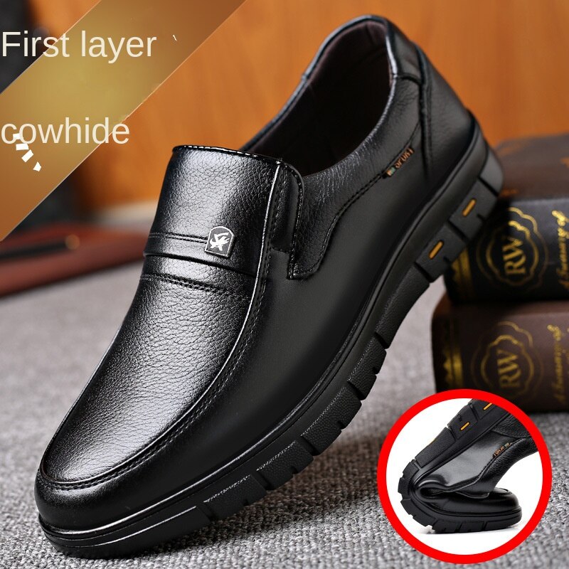 Leather Shoes Men's Genuine Leather Soft Bottom Non-Slip Middle-Aged and Elderly Dad Shoes Business Casual Summer Hollow Breathable Leather Sandals