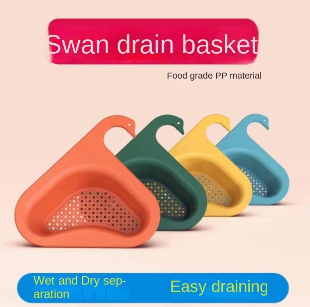 Swan Draining Basket Kitchen Sink Leftovers Soup Filter Rack Multi-Functional Hanging Draining Rack