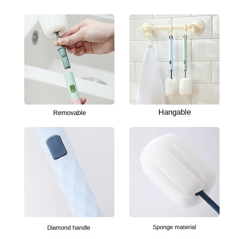 Tea Stain Removing Sponge Cup Brush Removable Household Baby Bottle Brush Long Handle Vacuum Cup Cleaning and Washing