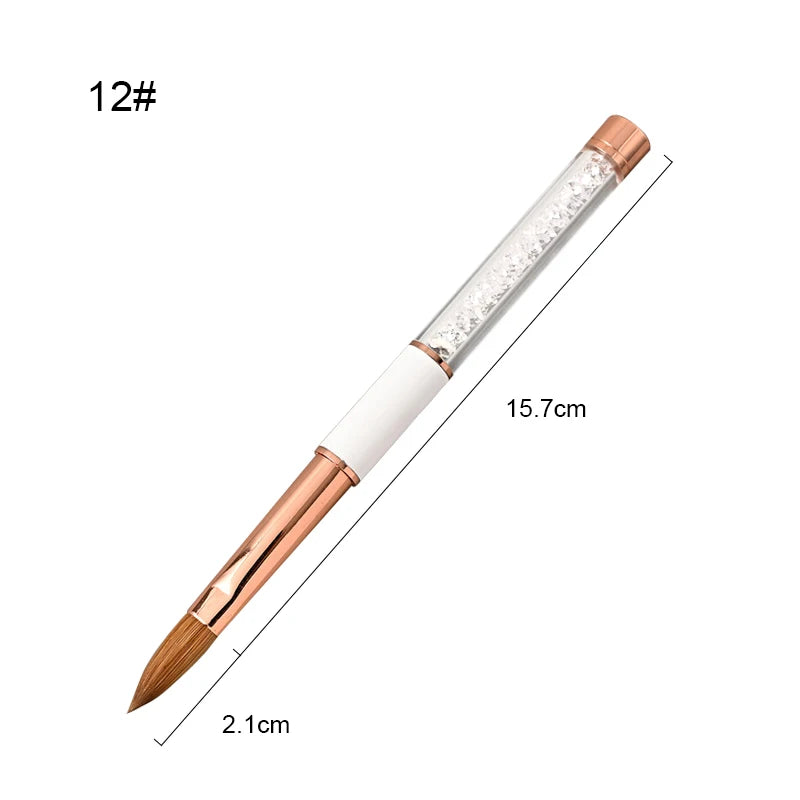 Crystal Handle Kolinsky Sable Acrylic Brush Professional Carving Darwing Nail Pens Manicure Tools White Nail Brushes TIANMI