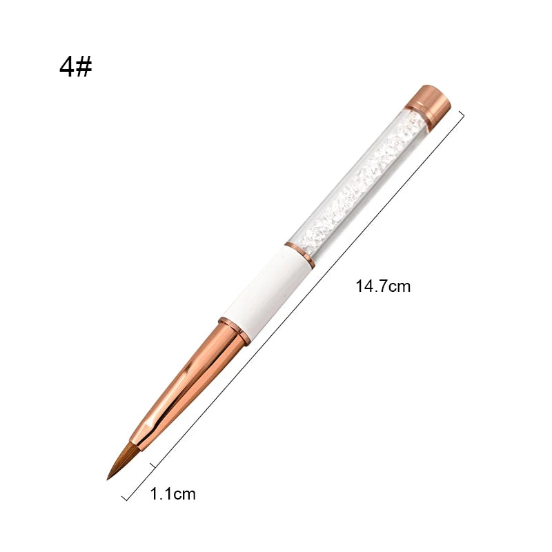 Crystal Handle Kolinsky Sable Acrylic Brush Professional Carving Darwing Nail Pens Manicure Tools White Nail Brushes TIANMI