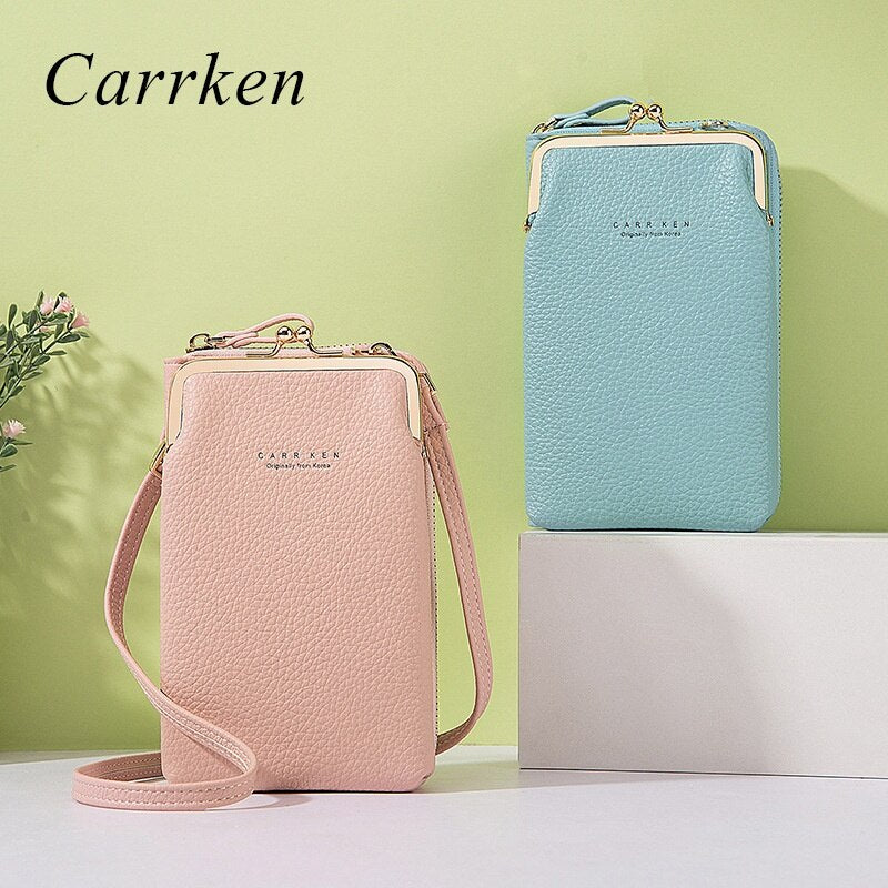 Carrken Ladies Phone Bag Fashion Litchi Pattern Solid Color Crossbody Bag Multifunctional Bag